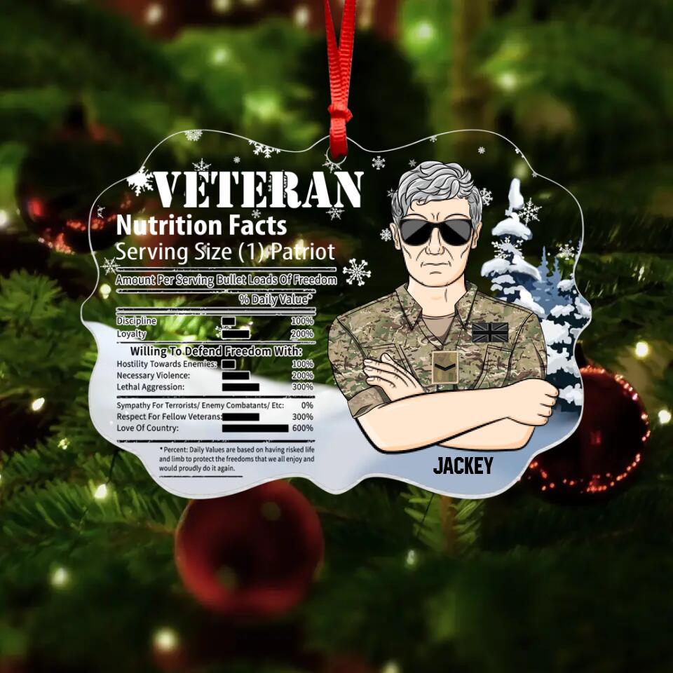 Personalized UK Veteran Nutrition Facts Christmas Acrylic/Plastic Ornament Printed 22NOV-DT11