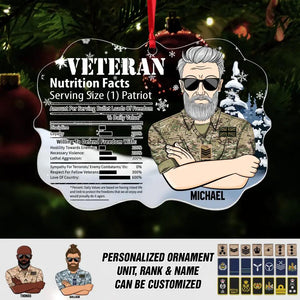 Personalized UK Veteran Nutrition Facts Christmas Acrylic/Plastic Ornament Printed 22NOV-DT11