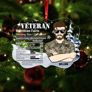 Personalized US Veteran Nutrition Facts Christmas Acrylic/Plastic Ornament Printed 22NOV-DT11