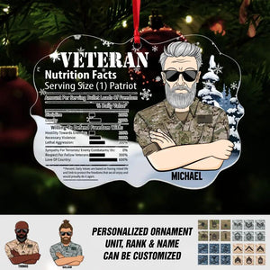 Personalized US Veteran Nutrition Facts Christmas Acrylic/Plastic Ornament Printed 22NOV-DT11
