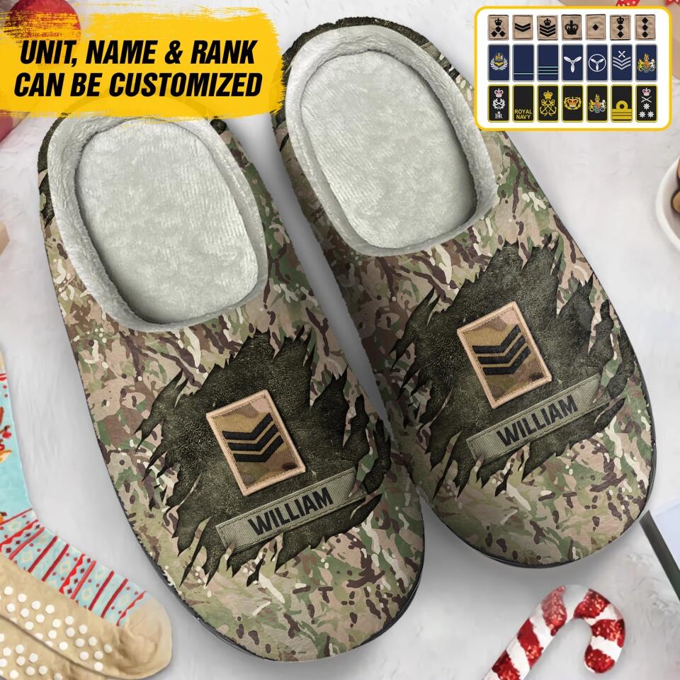 PERSONALIZED UK VETERAN/SOLDIER RANK PRINTED FLEECE SLIPPER 22NOV-DT12
