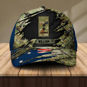Personalized Australian Veteran/ Solider Flag Rank Peaked Cap 3D Printed 22NOV-HQ14