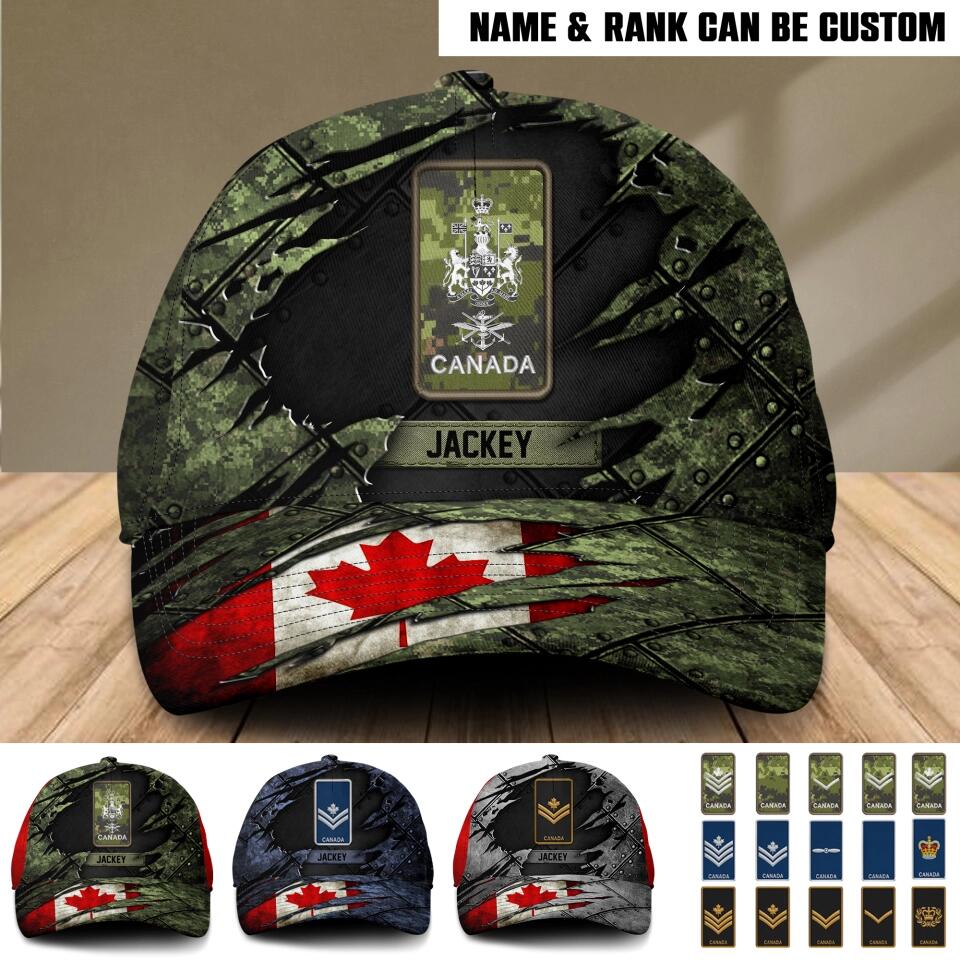 Personalized Canadian Veteran/ Solider Flag Rank Peaked Cap 3D Printed 22NOV-HQ14