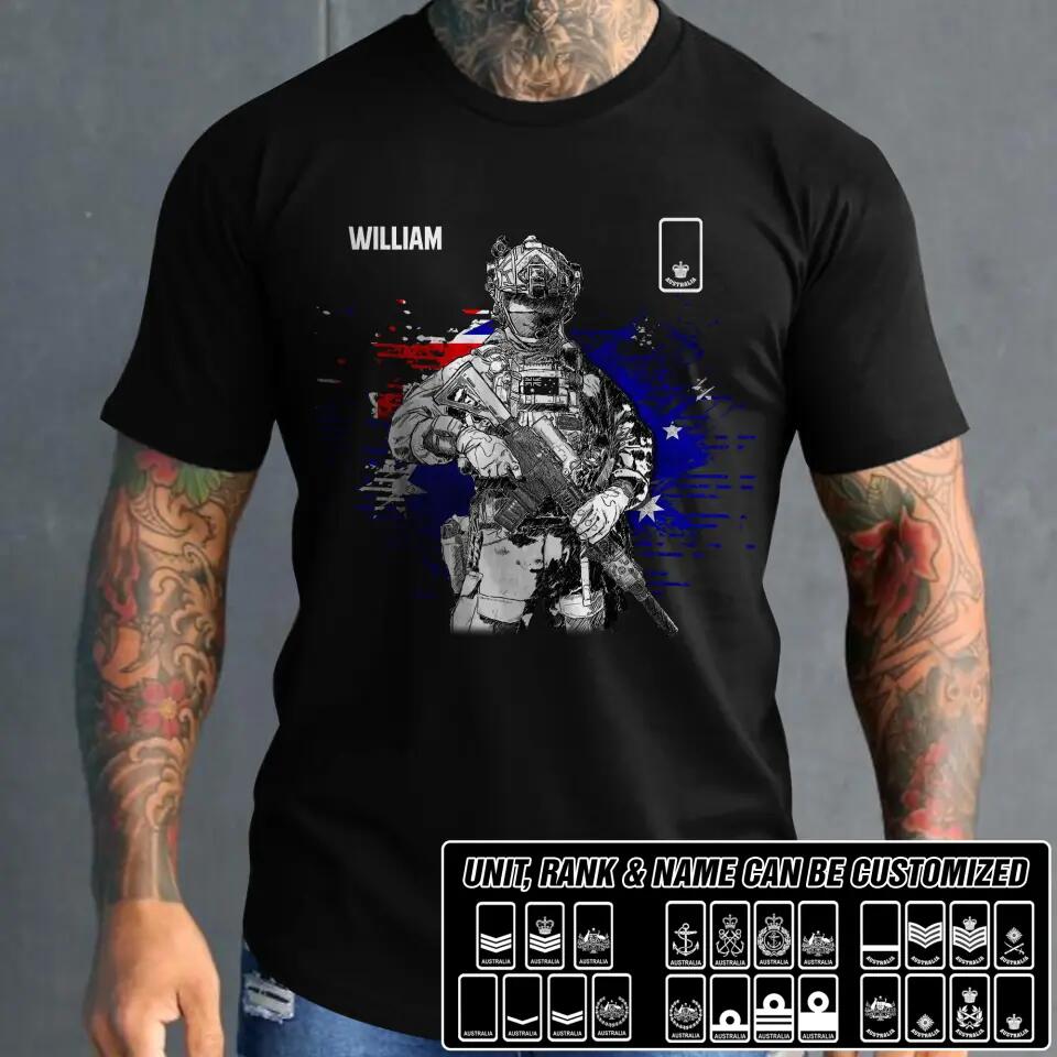 Personalized Australian Solider/ Veteran Rank Flag Tshirt Printed 22NOV-DT14
