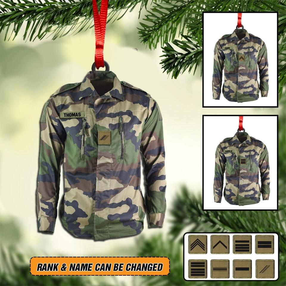 Personalized France Solider/ Veteran Uniform Camo Rank Wood Ornament Printed 22NOV-HY15