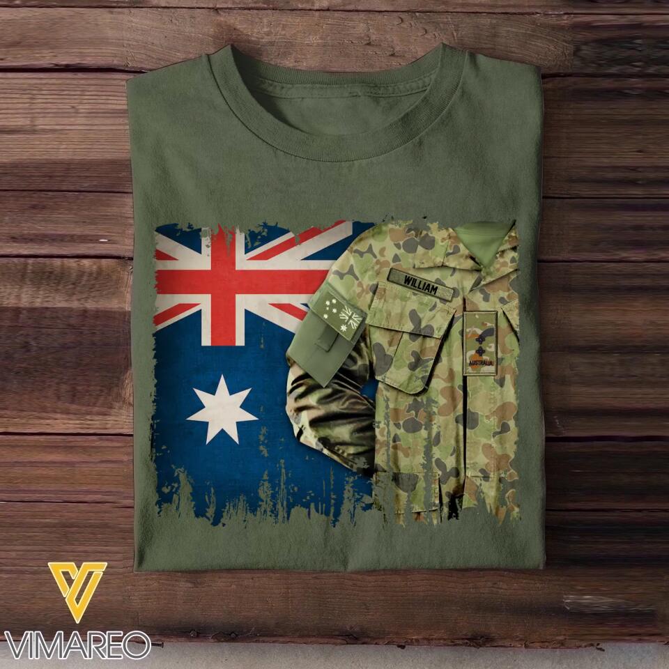 Personalized Australian Solider/ Veteran Rank Uniform Flag Tshirt Printed 22NOV-HQ14