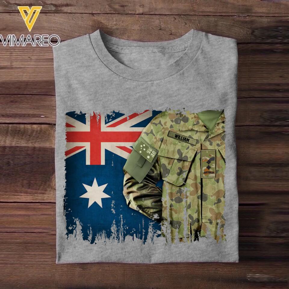 Personalized Australian Solider/ Veteran Rank Uniform Flag Tshirt Printed 22NOV-HQ14