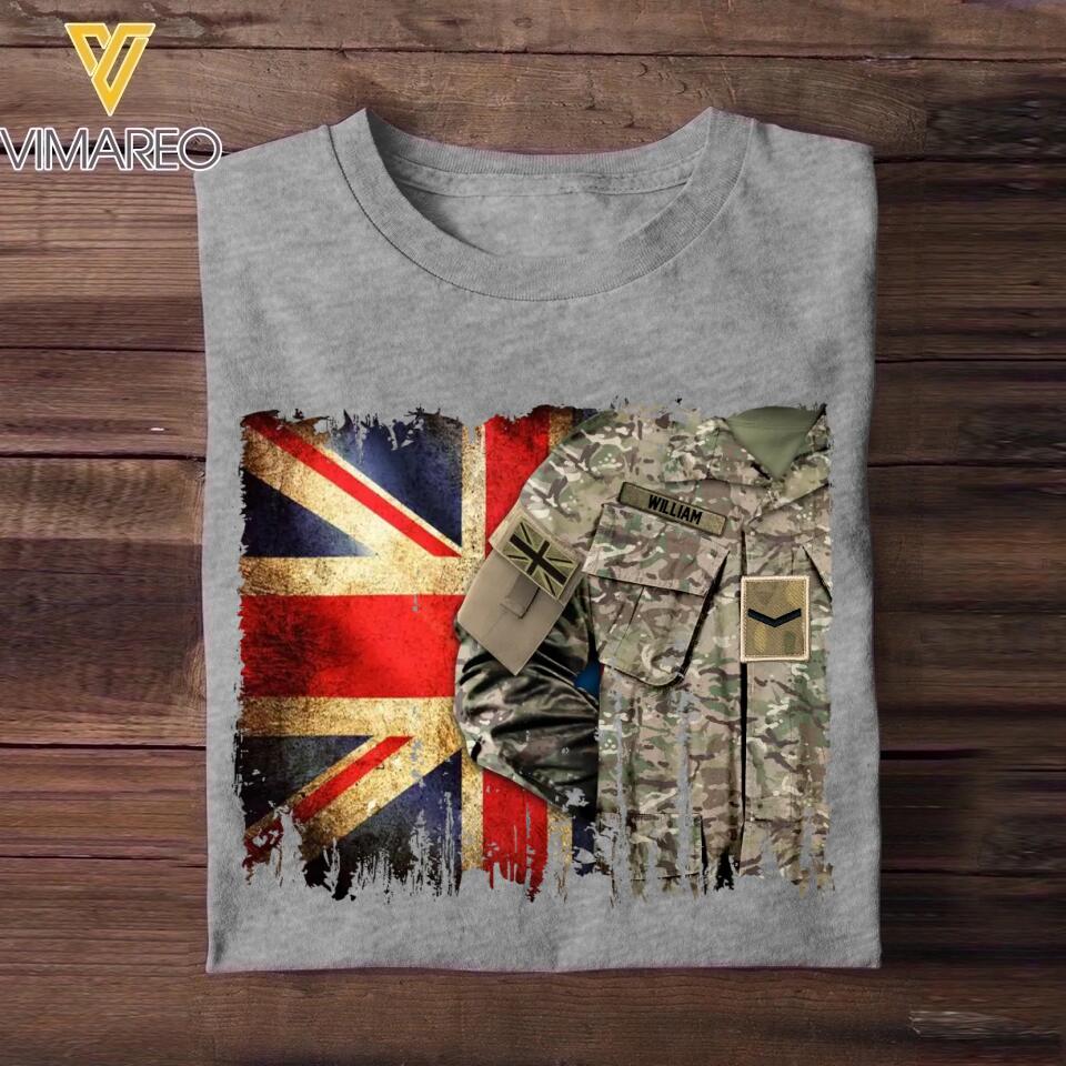 Personalized UK Solider/ Veteran Rank Uniform Flag Tshirt Printed 22NOV-HQ14