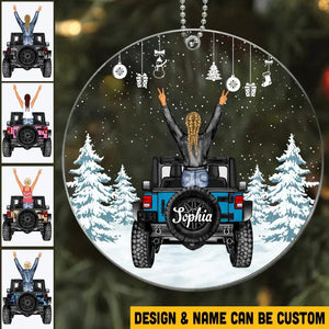 Personalized Jeep Girl Christmas Acrylic/Plastic Ornament Printed 22NOV-HQ15