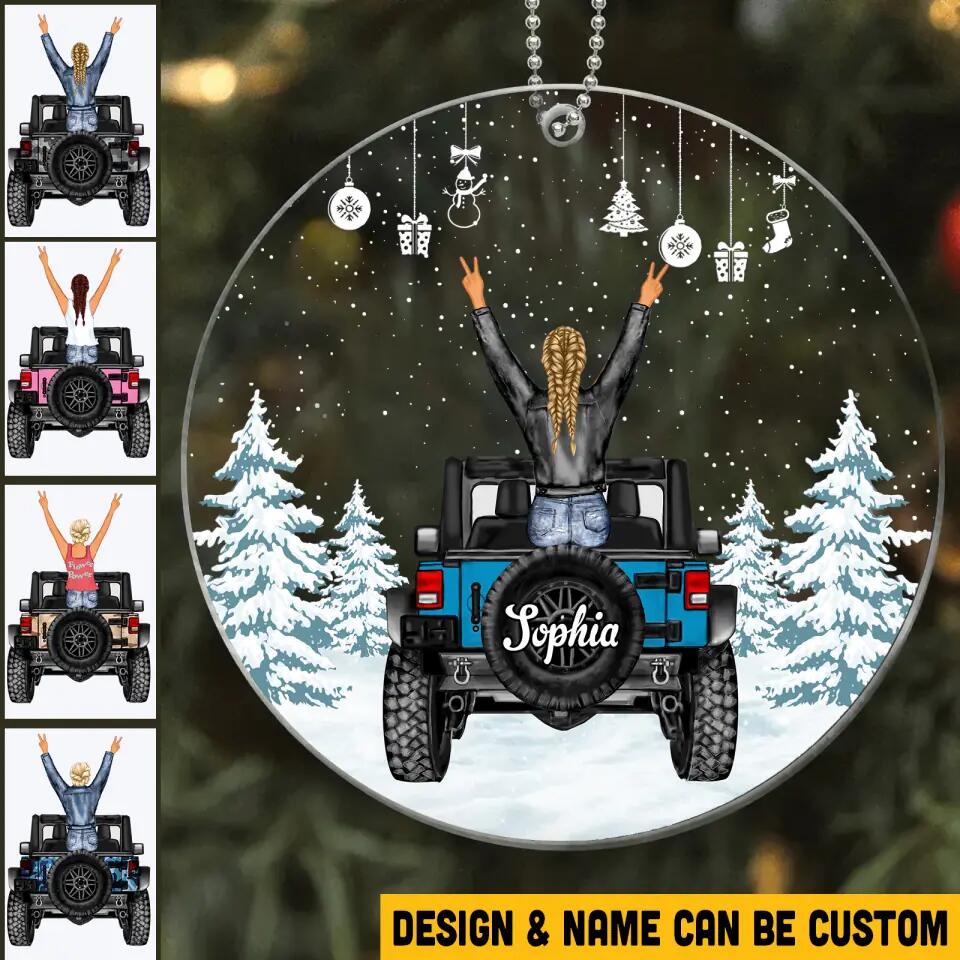 Personalized Jeep Girl Christmas Acrylic/Plastic Ornament Printed 22NOV-HQ15