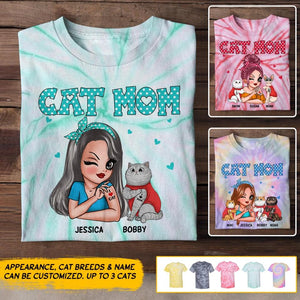 Personalized Cat Mom I Love Cat  Printed Tie Dye Tshirts 22NOV-DT16