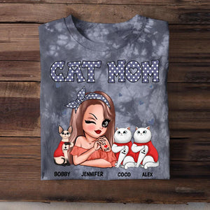 Personalized Cat Mom I Love Cat  Printed Tie Dye Tshirts 22NOV-DT16