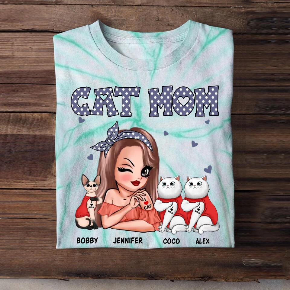 Personalized Cat Mom I Love Cat  Printed Tie Dye Tshirts 22NOV-DT16