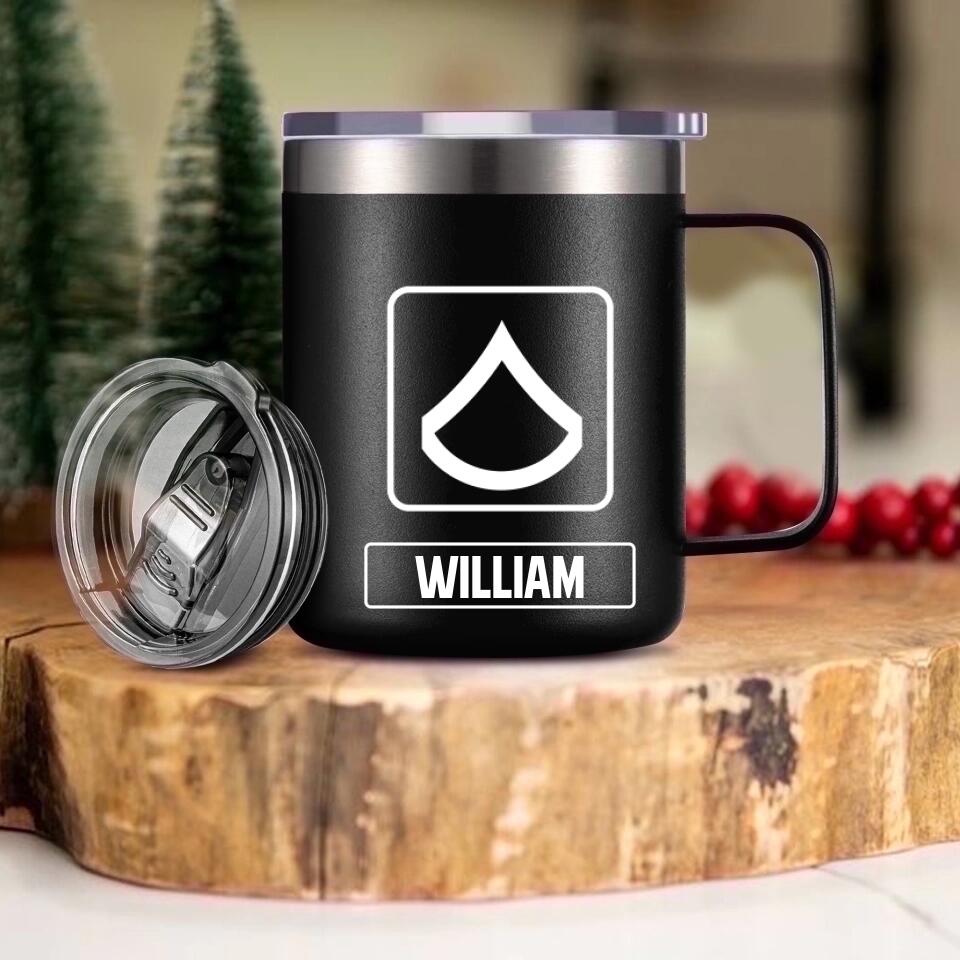 Personalized US Veteran/Soldier Rank Laser Handle Cup Printed 22NOV-HY17