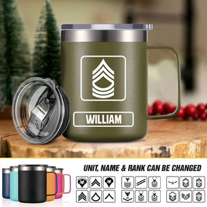 Personalized US Veteran/Soldier Rank Laser Handle Cup Printed 22NOV-HY17