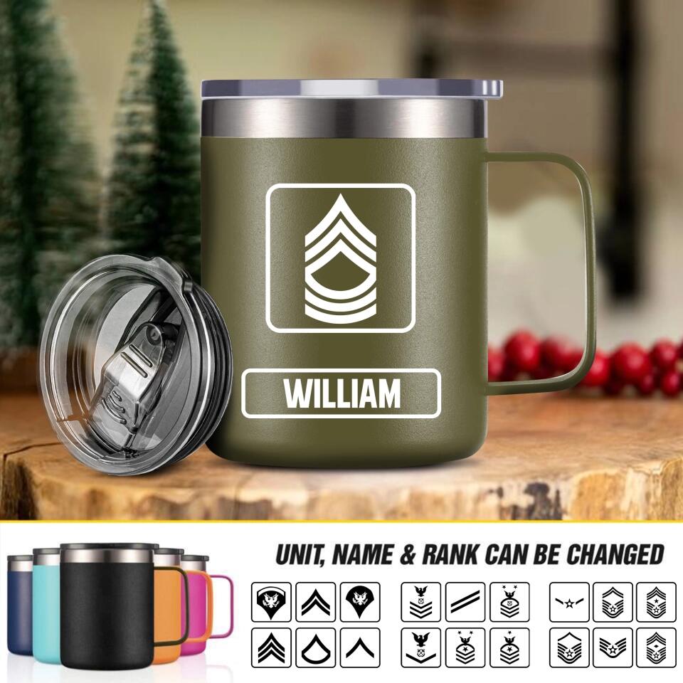 Personalized US Veteran/Soldier Rank Laser Handle Cup Printed 22NOV-HY17