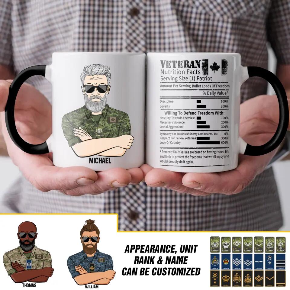 Personalized Canadian Veteran Nutrition Facts Printed Accent Mug 22NOV-DT17