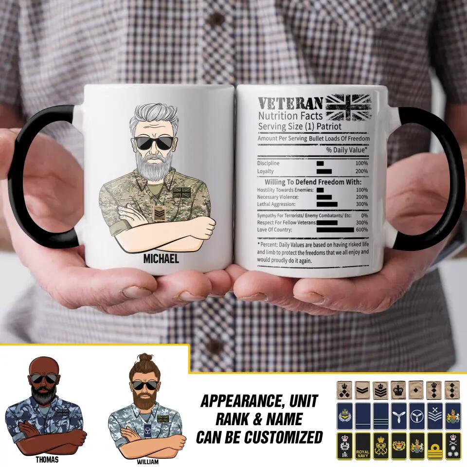Personalized UK Veteran Nutrition Facts Printed Accent Mug 22NOV-DT17