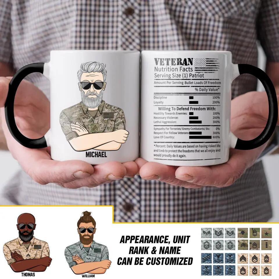 Personalized US Veteran Nutrition Facts Printed Accent Mug 22NOV-DT17