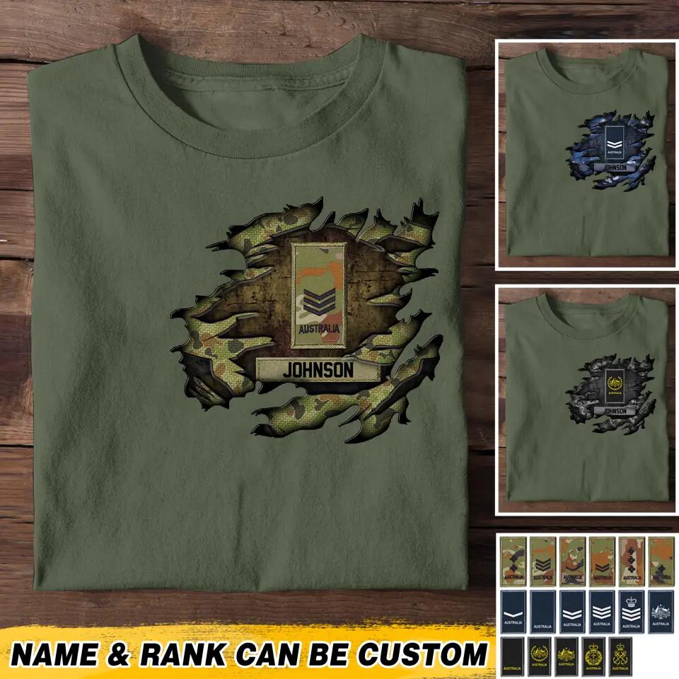 Personalized Australian Solider/ Veteran Rank Camo Tshirt Printed 22NOV-HQ18