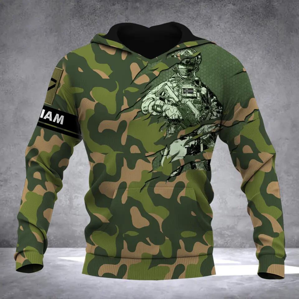 Personalized Norway Solider/ Veteran Camo With Name and Rank Hoodie 3D Printed QTDT1811