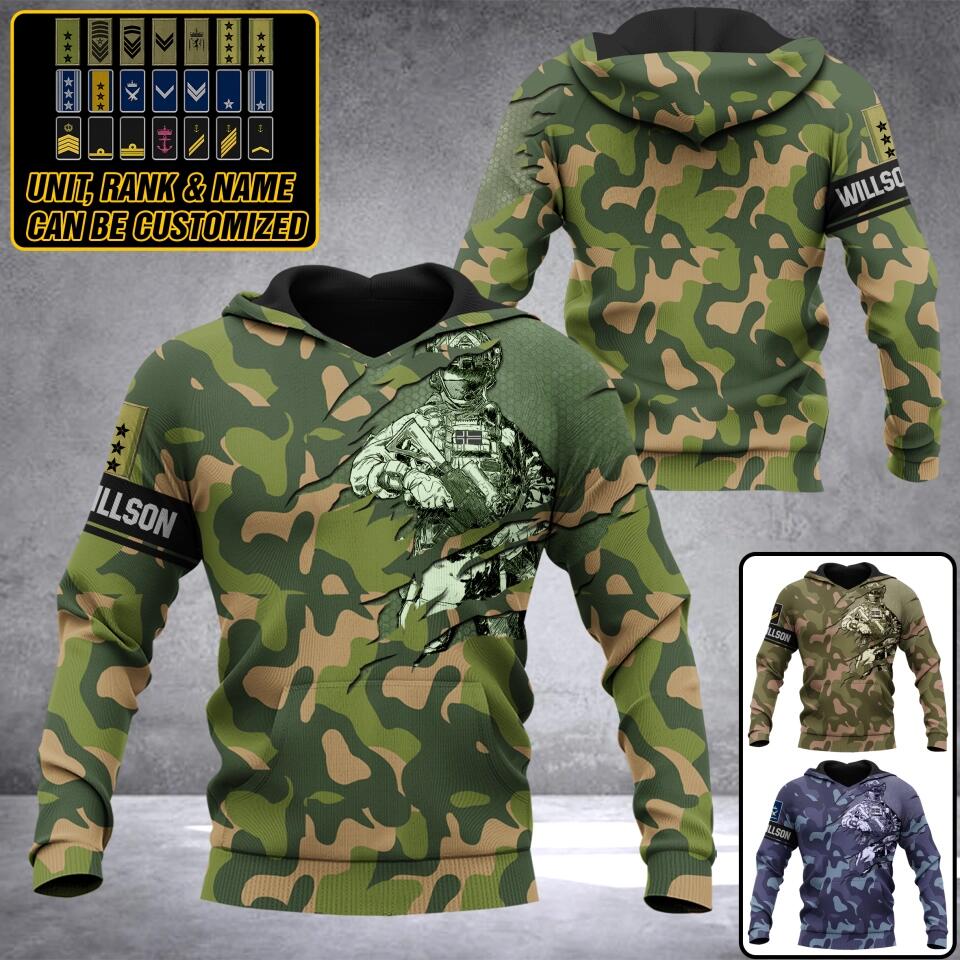 Personalized Norway Solider/ Veteran Camo With Name and Rank Hoodie 3D Printed QTDT1811