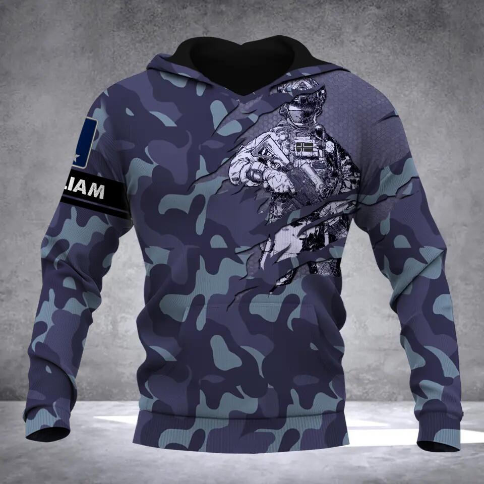 Personalized Norway Solider/ Veteran Camo With Name and Rank Hoodie 3D Printed QTDT1811
