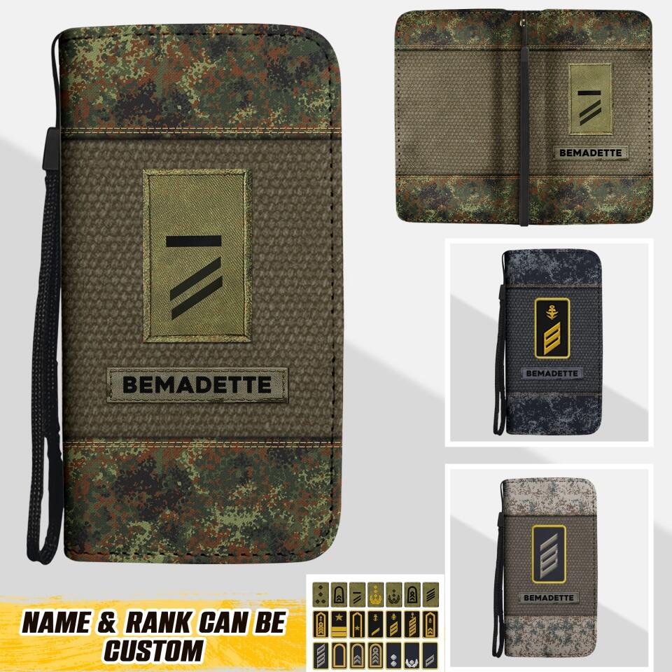 Personalized German Solider/ Veteran Rank Camo Phone Leather Wallet 22NOV-HQ18