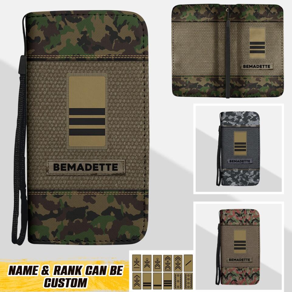 Personalized Swiss Solider/ Veteran Rank Camo Phone Leather Wallet 22NOV-HQ18