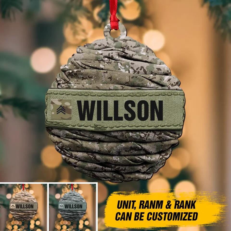 Personalized US Veteran/ Solider Camo Rank Ornament Printed QTDT1811
