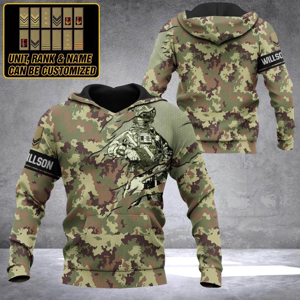 Personalized Italian Solider/ Veteran Camo With Name and Rank Hoodie 3D Printed QTDT2111