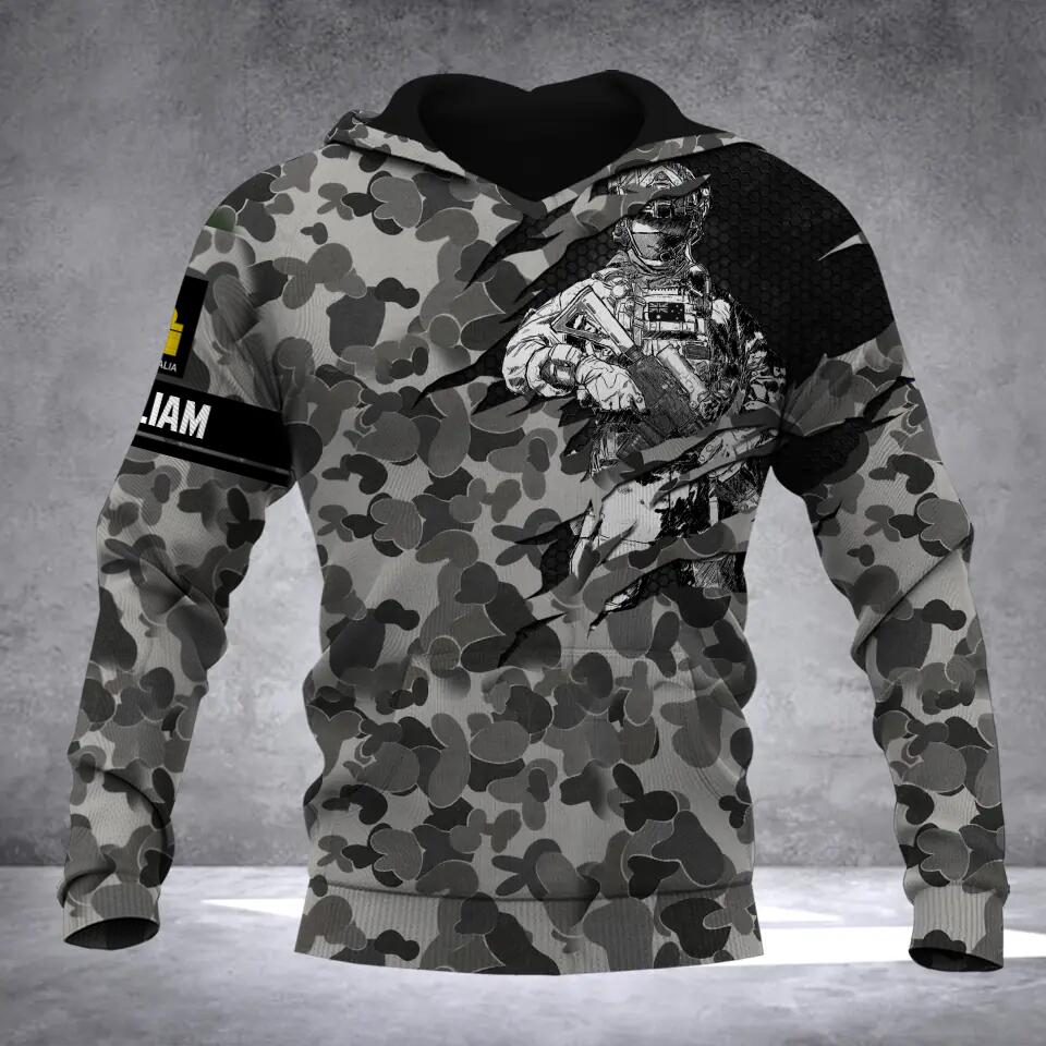Personalized Australian Solider/ Veteran Camo With Name and Rank Hoodie 3D Printed QTDT2111
