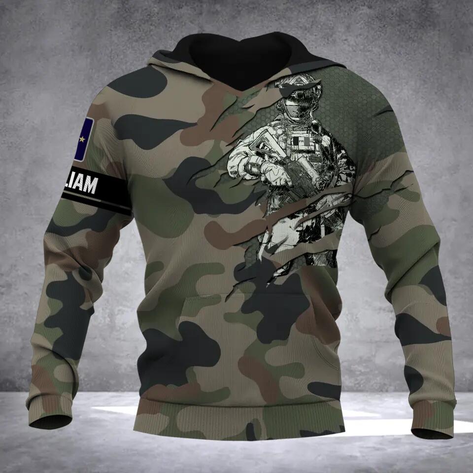 Personalized French Solider/ Veteran Camo With Name and Rank Hoodie 3D Printed QTDT2111