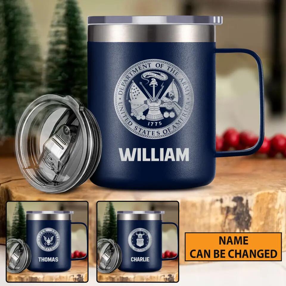 Personalized US Solider/ Veteran With Your Unit Logo Laser Handle Cup Printed 22NOV-HY21