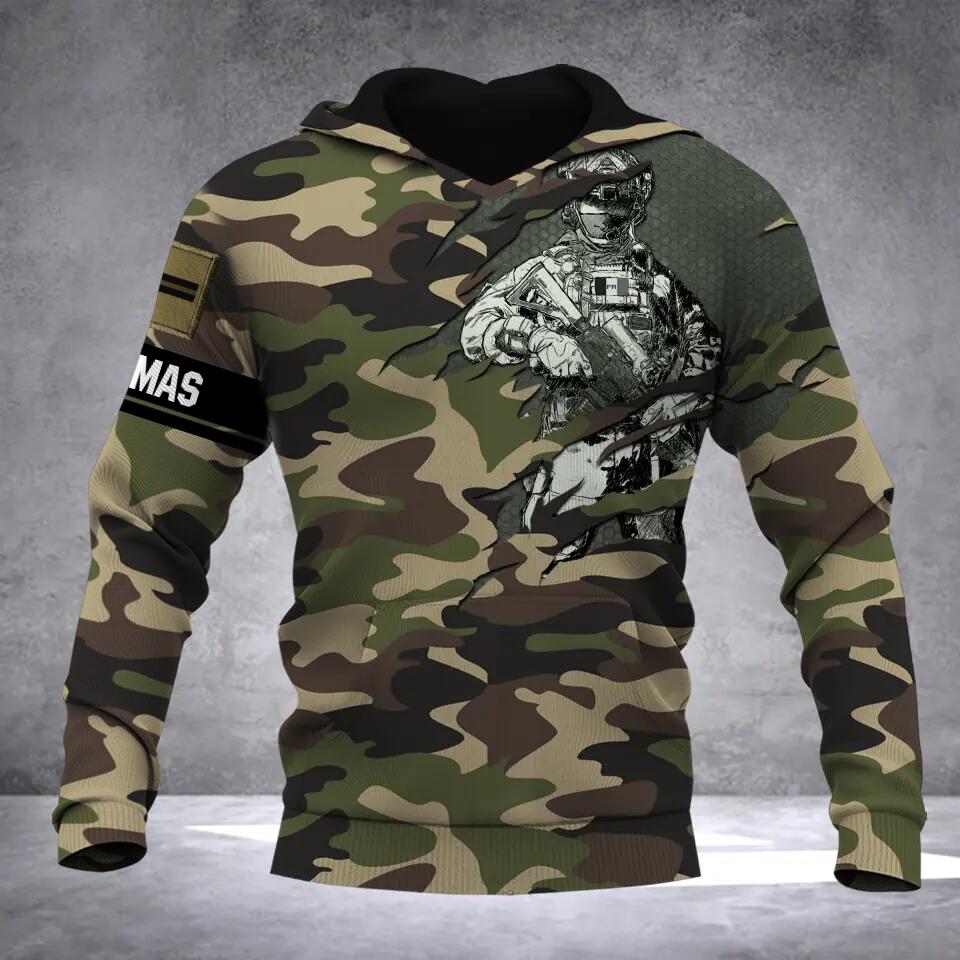 Personalized French Solider/ Veteran Camo With Name and Rank Hoodie 3D Printed QTDT2111