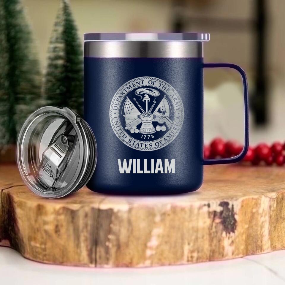Personalized US Solider/ Veteran With Your Unit Logo Laser Handle Cup Printed 22NOV-HY21