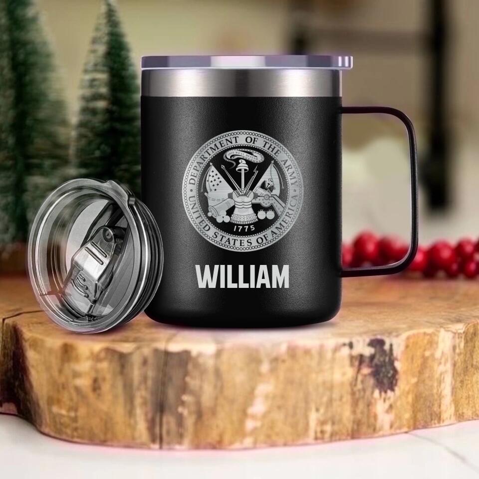 Personalized US Solider/ Veteran With Your Unit Logo Laser Handle Cup Printed 22NOV-HY21