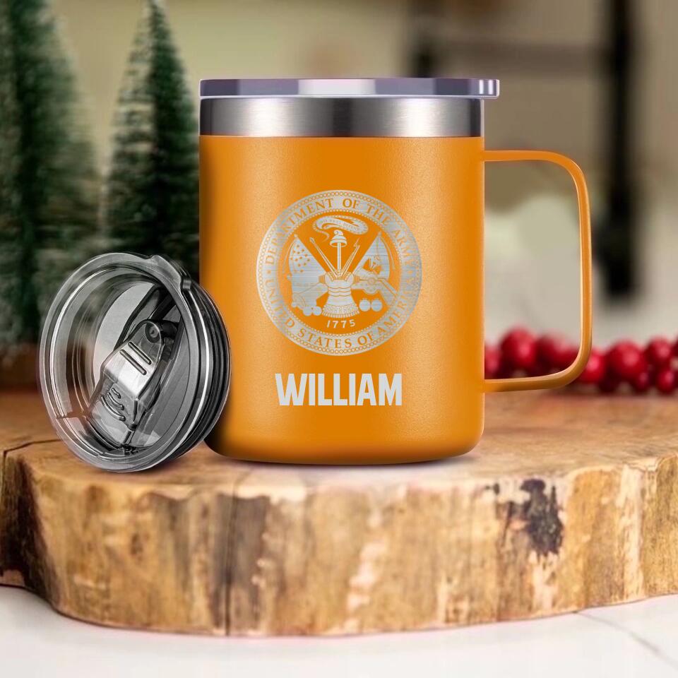 Personalized US Solider/ Veteran With Your Unit Logo Laser Handle Cup Printed 22NOV-HY21