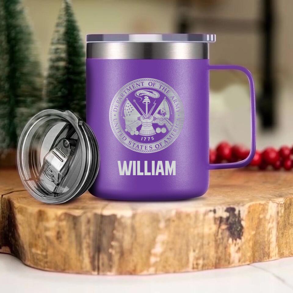 Personalized US Solider/ Veteran With Your Unit Logo Laser Handle Cup Printed 22NOV-HY21