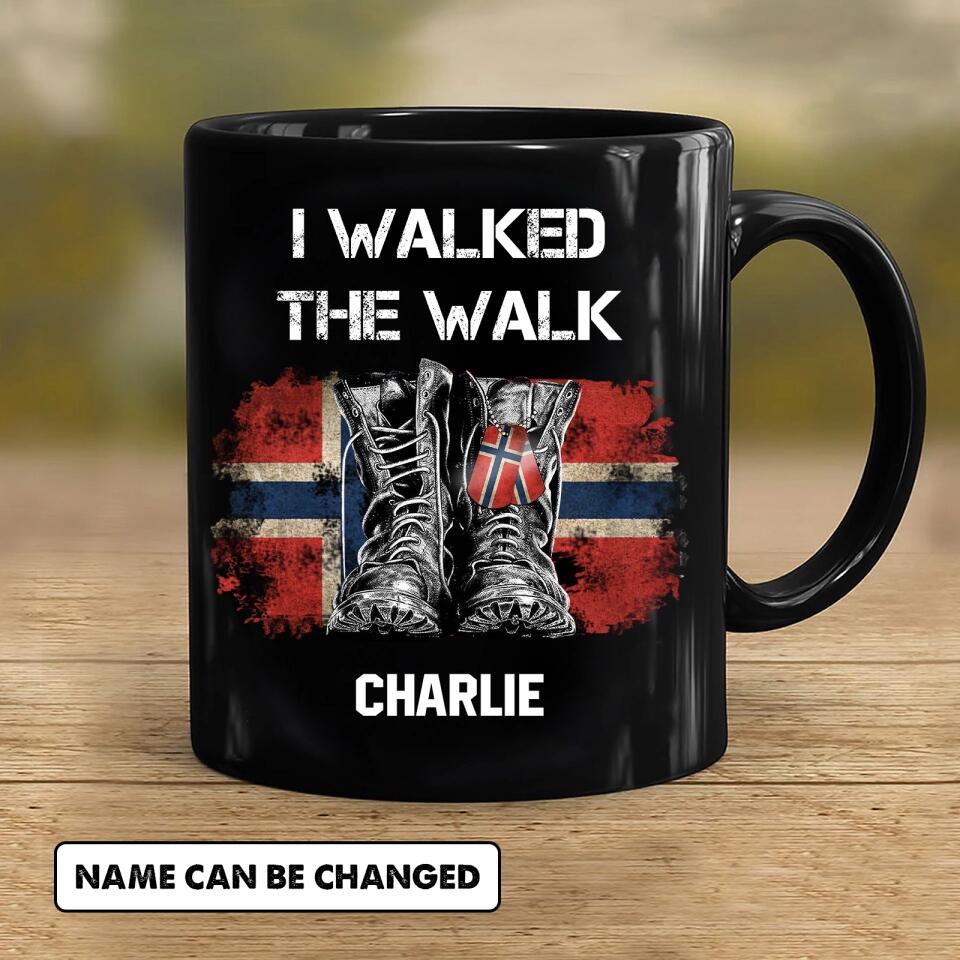 Personalized I Walked The Walk Norway Soldier/ Veteran Black Mug Printed 22NOV-HY22