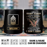 Personalized I am A Grumpy US Veteran Rank Black Mug 22NOV-HY22