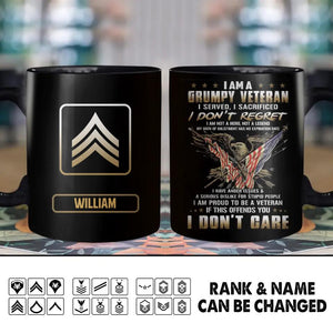 Personalized I am A Grumpy US Veteran Rank Black Mug 22NOV-HY22
