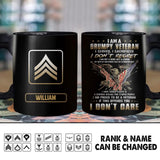 Personalized I am A Grumpy US Veteran Rank Black Mug 22NOV-HY22