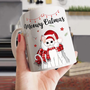 Personalized Meowy Catmas Cute Peeking Fluffy Cat Christmas Mug Printed 22NOV-DT22