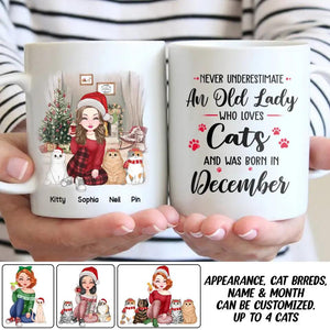 Personalized Never Underestimate An Old Lady Who Loves Cats And Was Born In December Printed Mug 22NOV-DT24