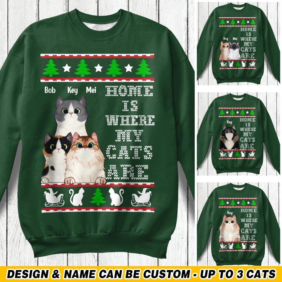 Personalized Home is where my Cats are Christmas Sweater Printed QTHQ2411