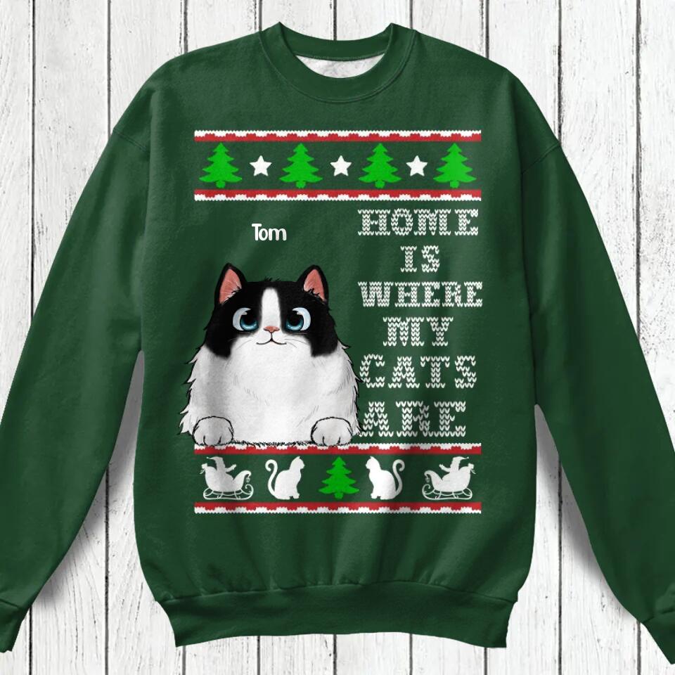 Personalized Home is where my Cats are Christmas Sweater Printed QTHQ2411