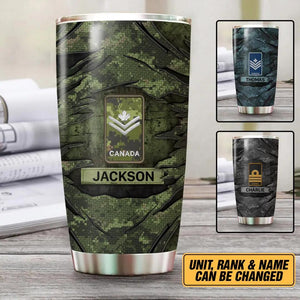 Personalized Canadian Veteran/Soldier Rank Tear Camo Tumbler Printed 22NOV-HY24