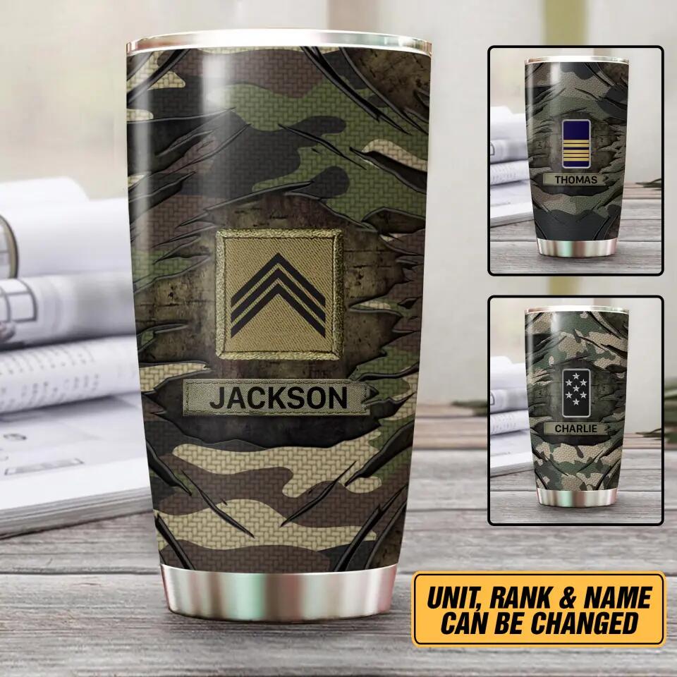 Personalized French Veteran/Soldier Rank Tear Camo Tumbler Printed 22NOV-HY24