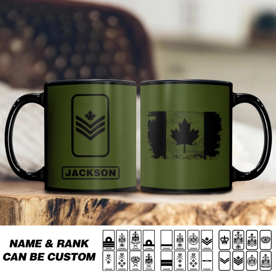 Personalized Canadian Solider/ Veteran Rank Black Mug Printed 22NOV-HQ25